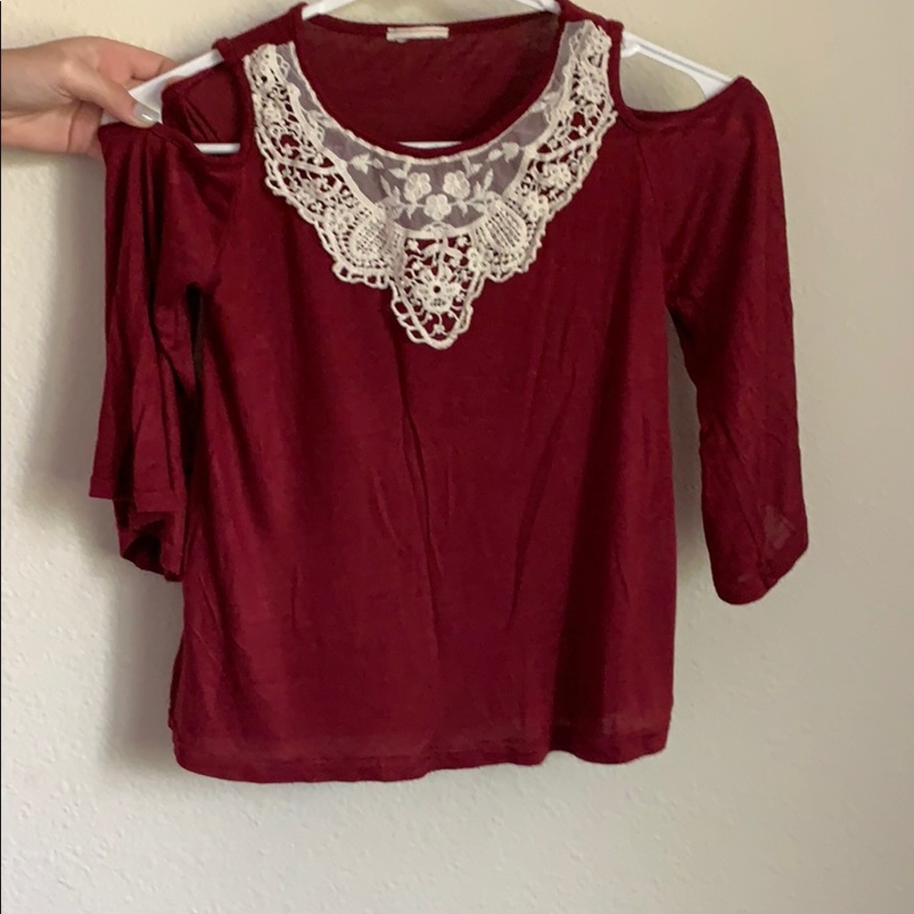 Lace Trim Off the Shoulder T-Shirt